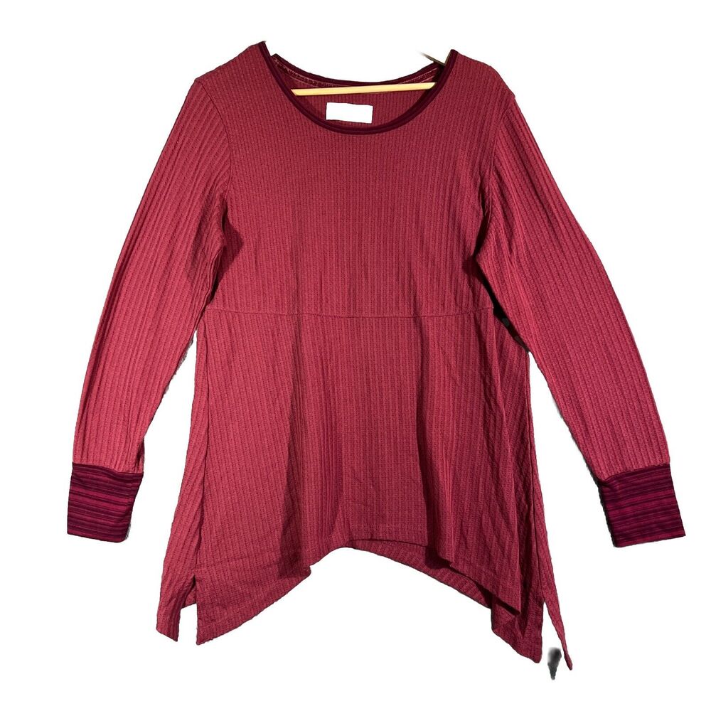 Aventura Tunic Women's Large Red Lightweight Pointelle Knit Stretch Polyester
